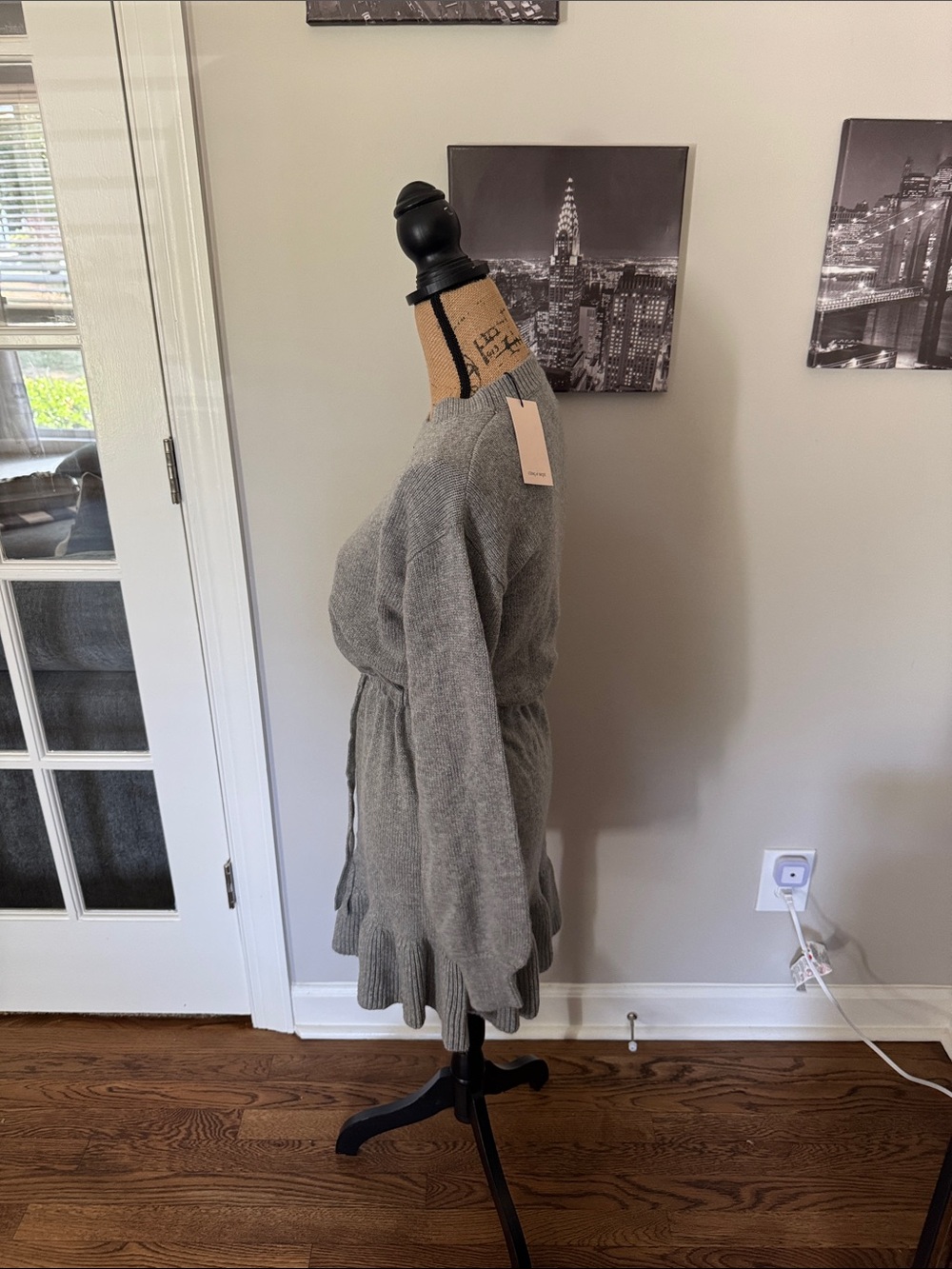 cinq a sept Heather Gray Long Sleeve Knit Sweater Dress - Picture 2 of 5